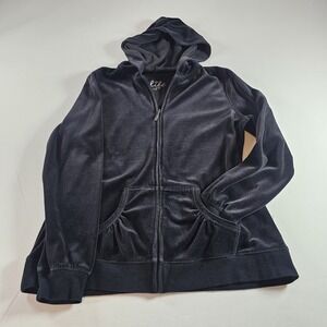 MADE FOR LIFE Black‎ Soft Velour Hoodie Jacket Full Zip Size Medium Pockets EUC